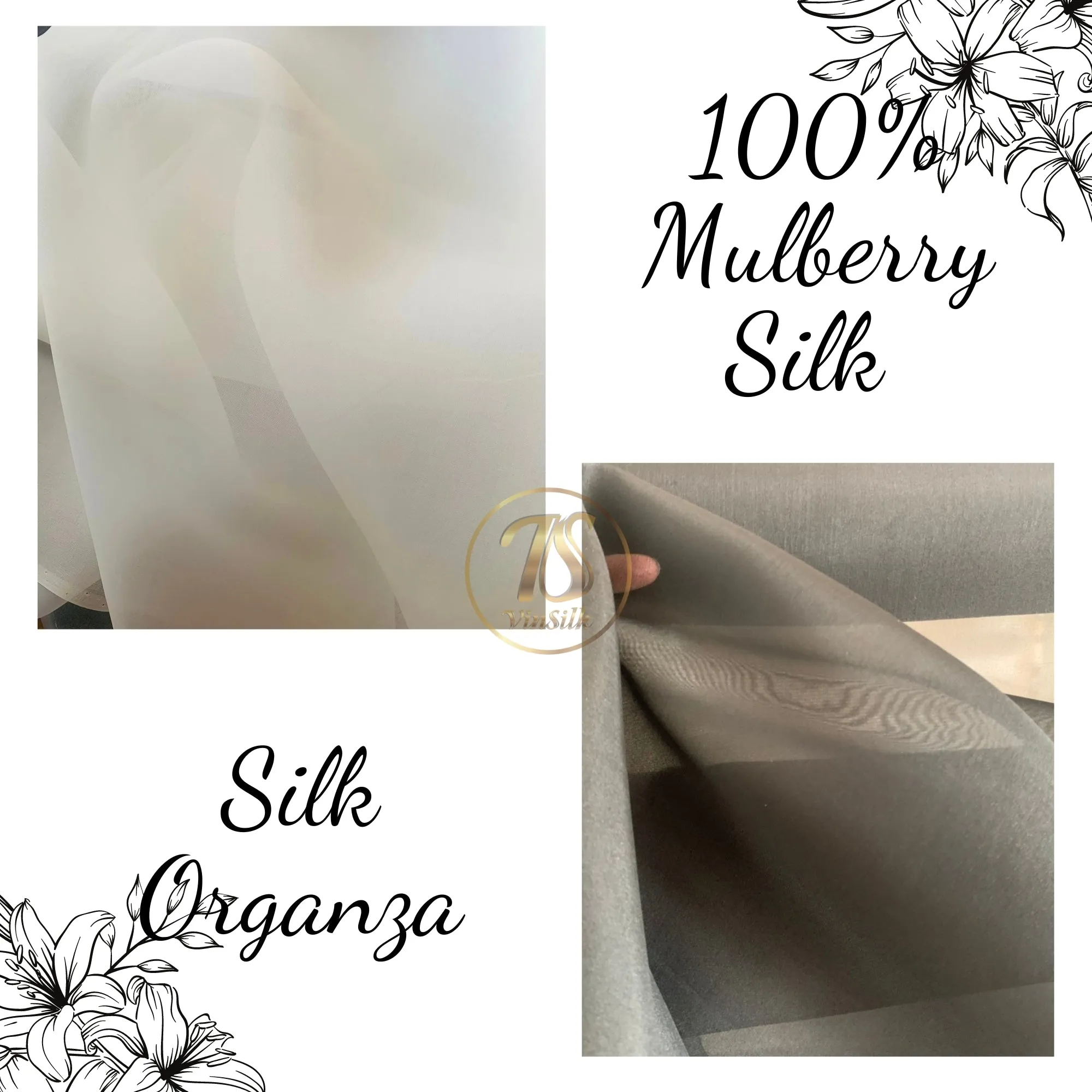 100% PURE MULBERRY SILK fabric by the yard – Organza silk fabric – 10mm - Organic fiber - Wedding dress - Gift for women – Silk for sewing - White, black organza silk