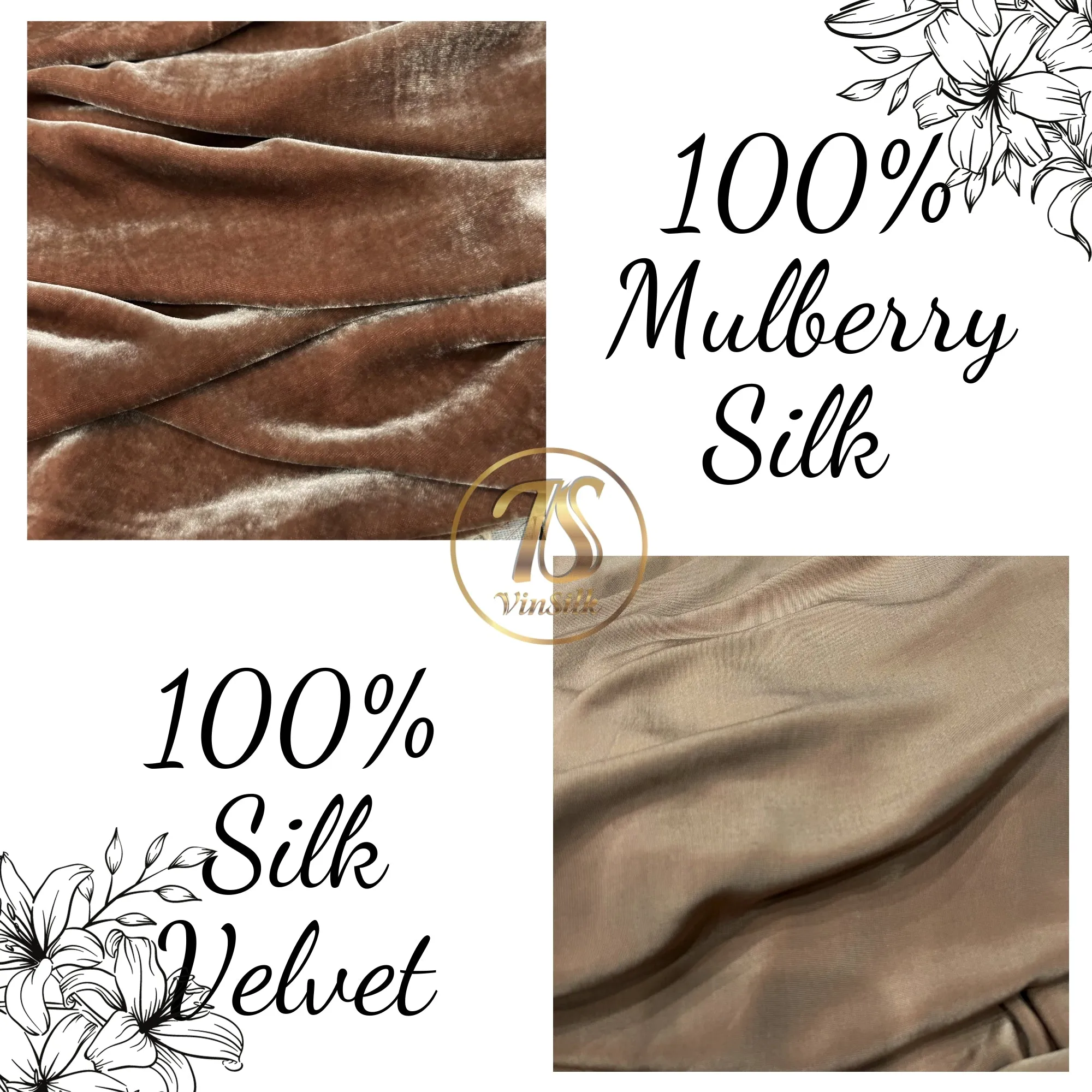 100% Pure Mulberry Silk Velvet Fabric - Luxury Silk Velvet - Silk for sewing - Light Brown Velvet