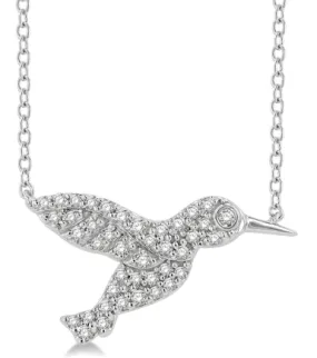 10K White Gold Diamond Petite Hummingbird Round Cut Diamond Fashion Necklace, 0.15 Carat TW