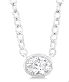 10K White Gold Petite East-West Bezel Set Oval Cut Diamond Necklace, 0.15 Carat TW