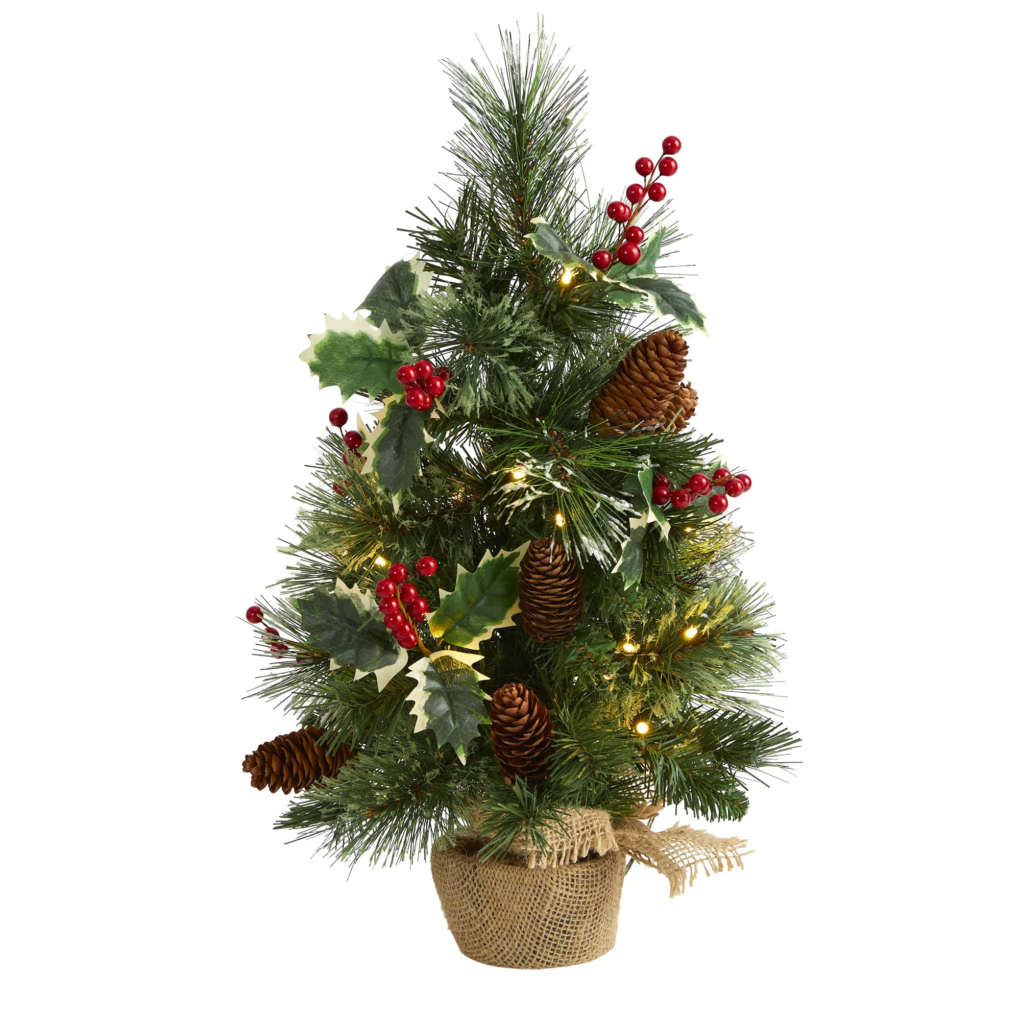 18' Mixed Pine Artificial Christmas Tree w/ Holly Berries, Pinecones