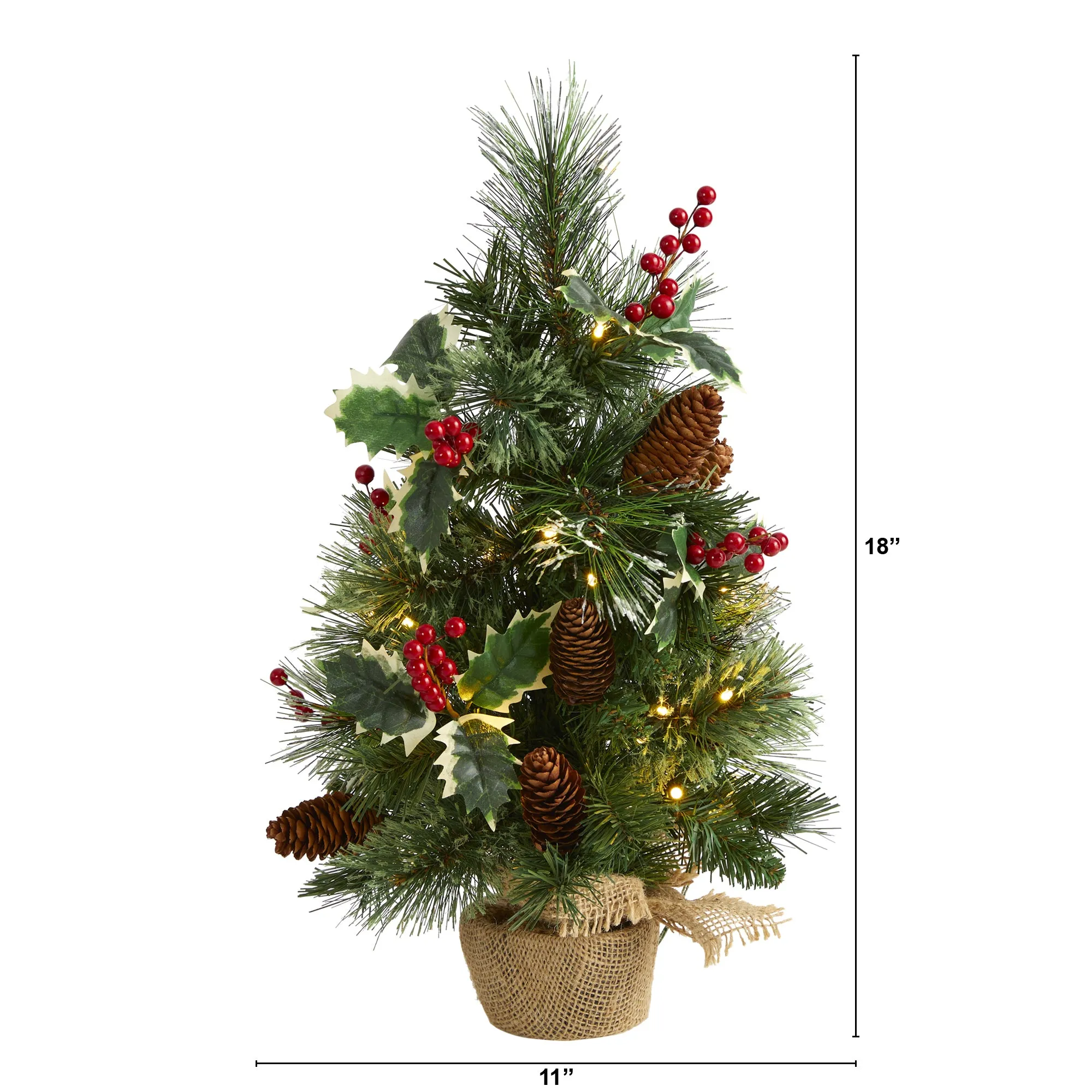 18' Mixed Pine Artificial Christmas Tree w/ Holly Berries, Pinecones