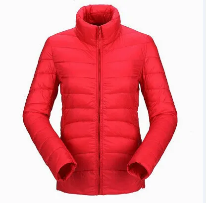 2017 women ultra light down jacket winter duck down jackets women slim thin long sleeve parka zipper coats pockets AKITSUMA