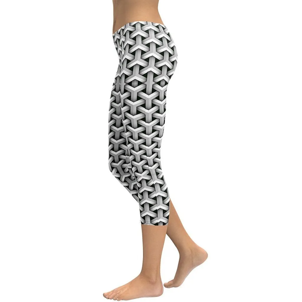 3D Woven Metallic Print Capris