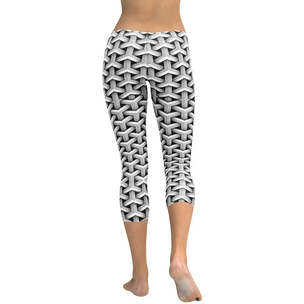 3D Woven Metallic Print Capris