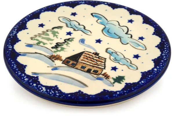 6" trivet, hot plate - Winter Chalet