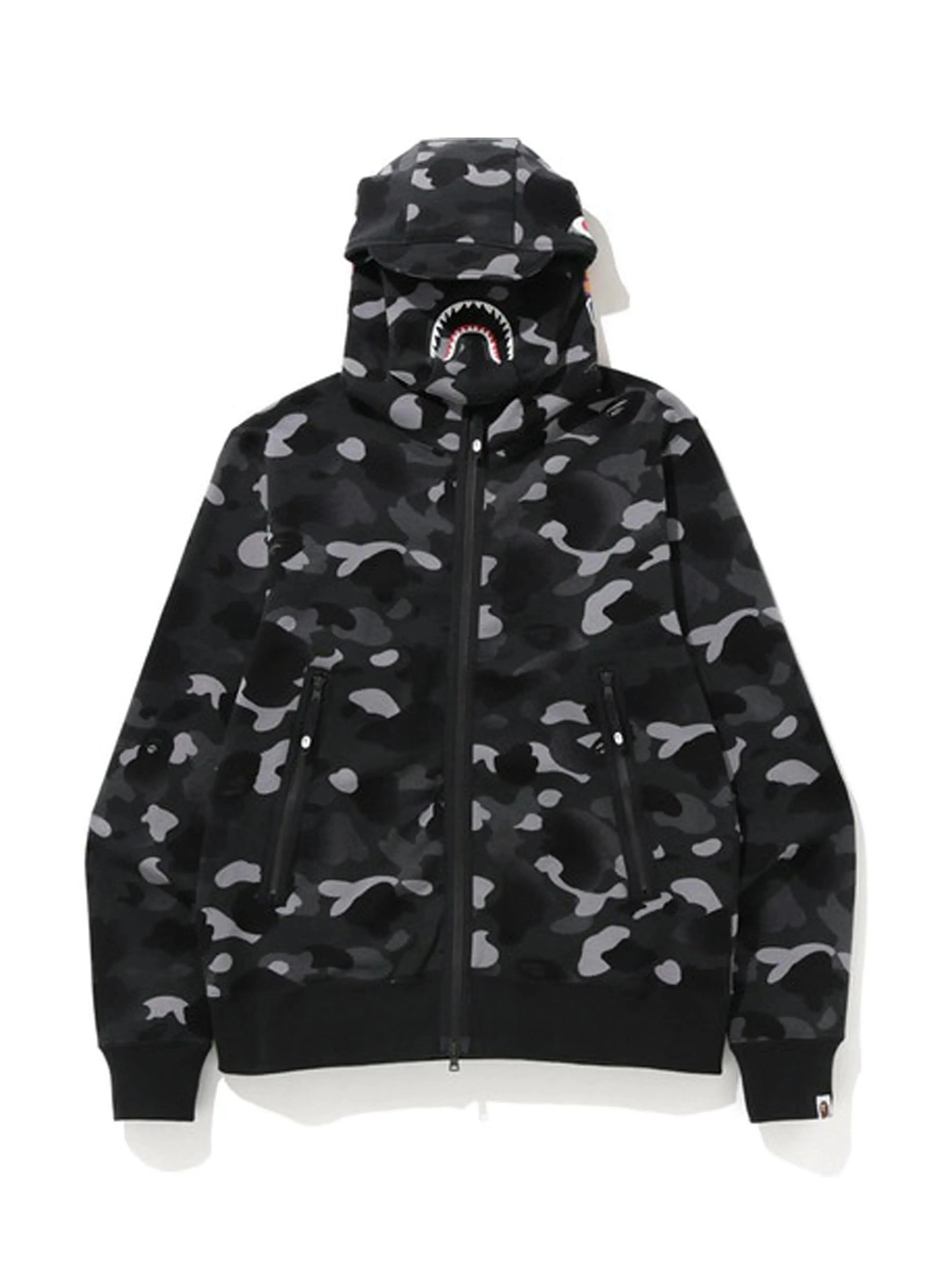 A Bathing Ape Gradation Camo Shark Mask Wide Zip Hoodie Black [FW19]