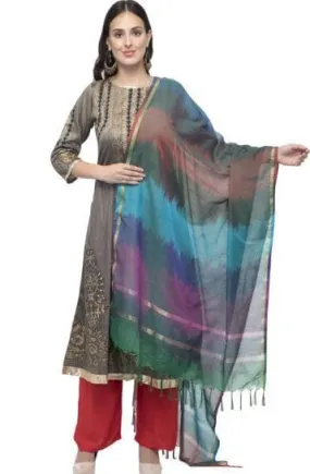 A R Silk Women's Katan Silk Multi Dye Multi Rainbow Regular Dupatta