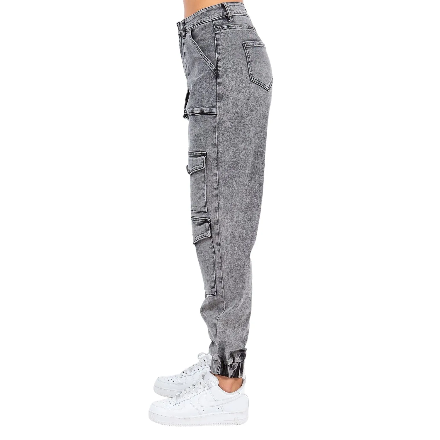 Acid Wash Denim Multi Pocket Joggers- RJJ8485