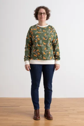 Adult Sweatshirt - Deer & Foxes Dark Green