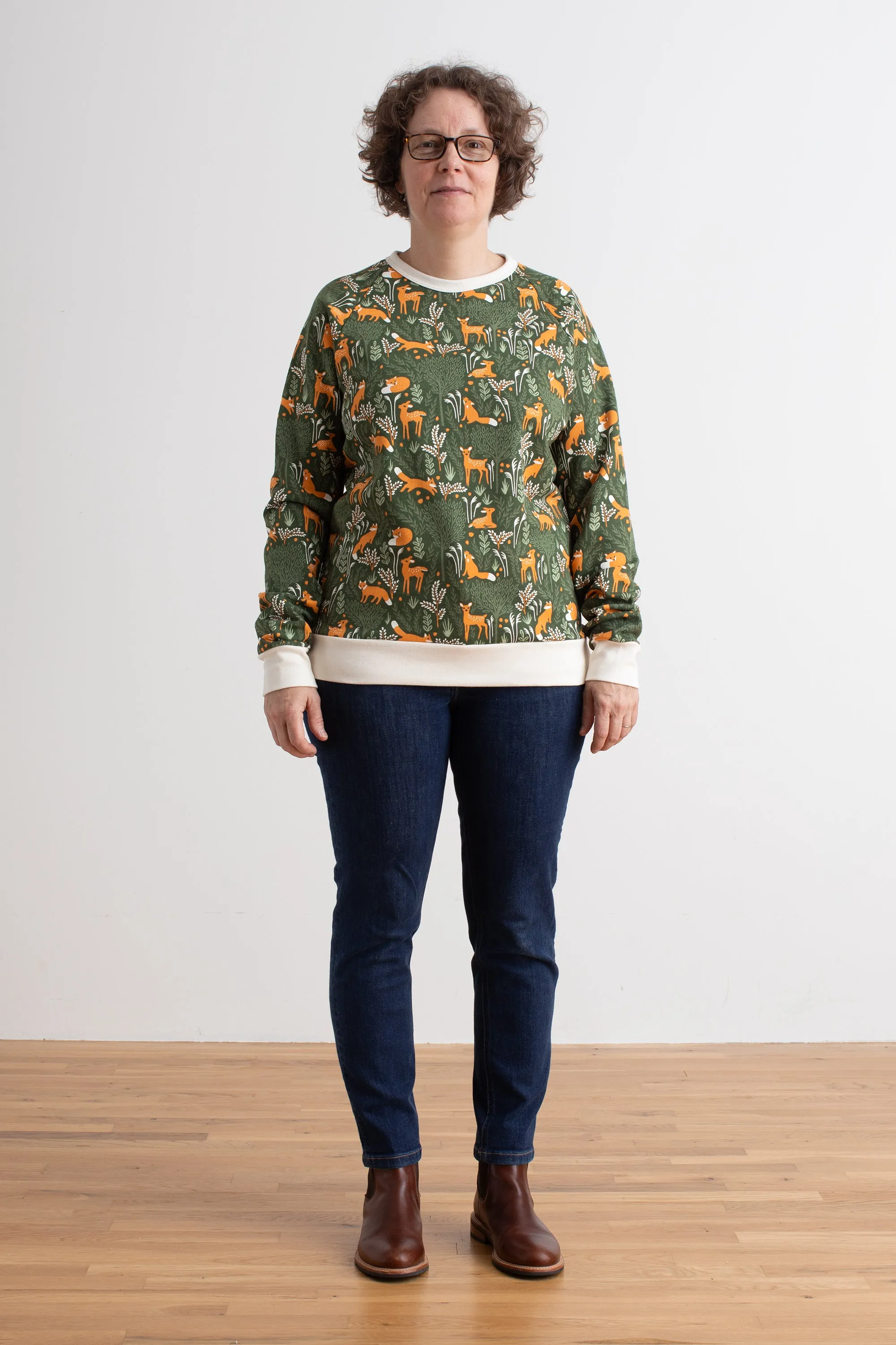 Adult Sweatshirt - Deer & Foxes Dark Green