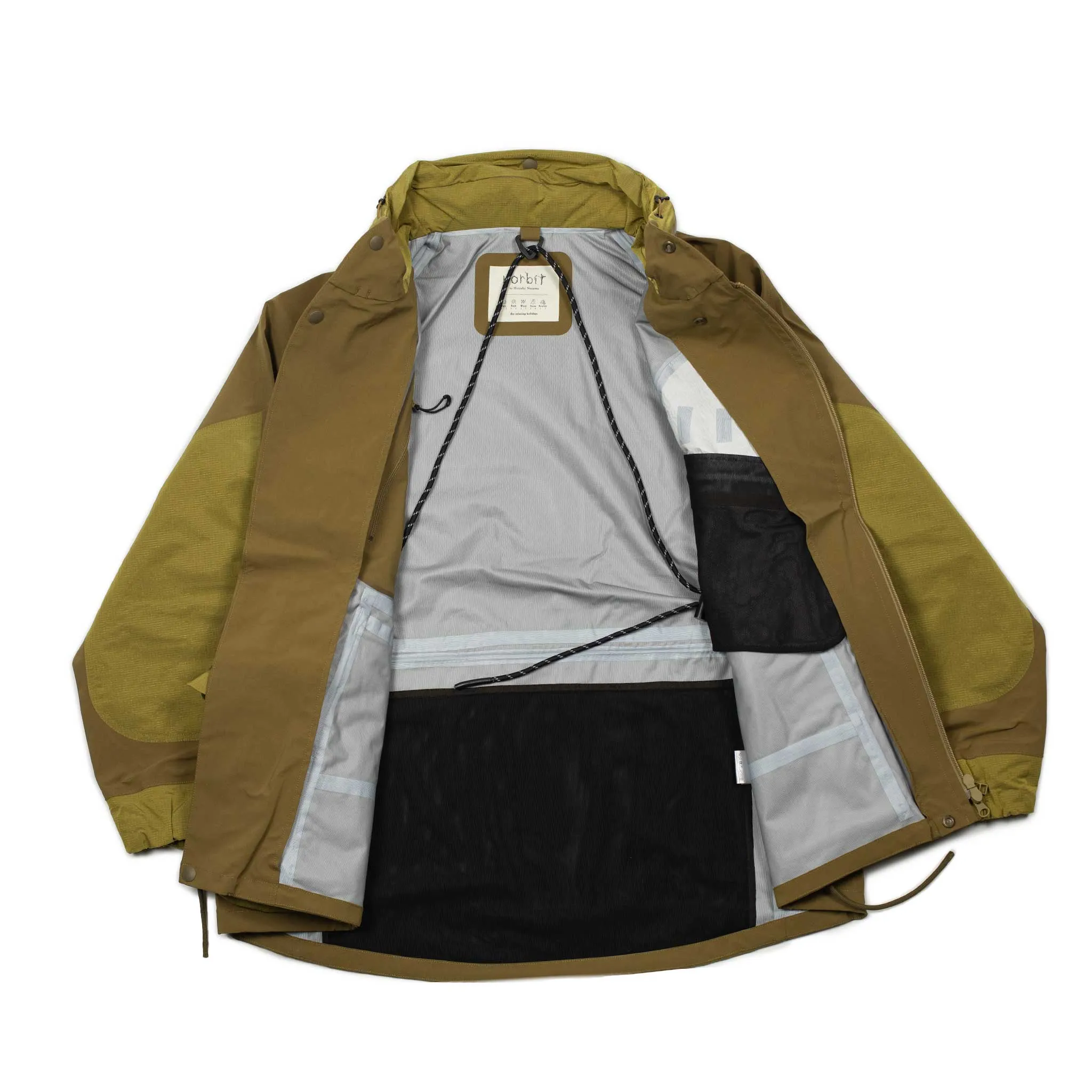 All-weather shell jacket in coyote brown and green nylon