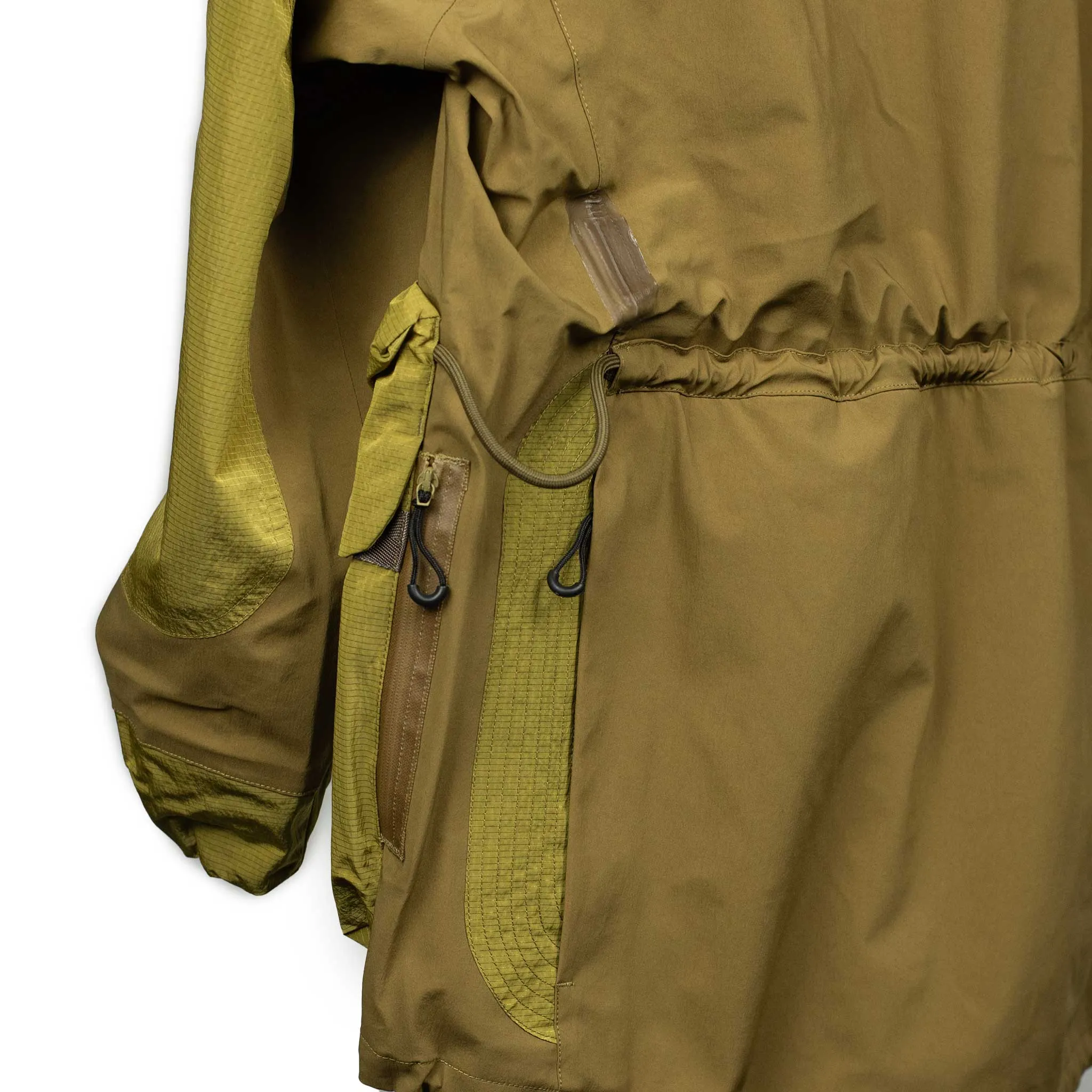 All-weather shell jacket in coyote brown and green nylon