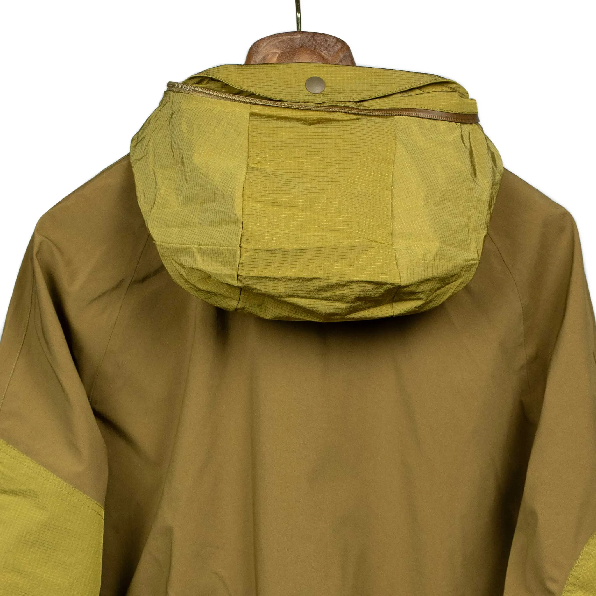 All-weather shell jacket in coyote brown and green nylon