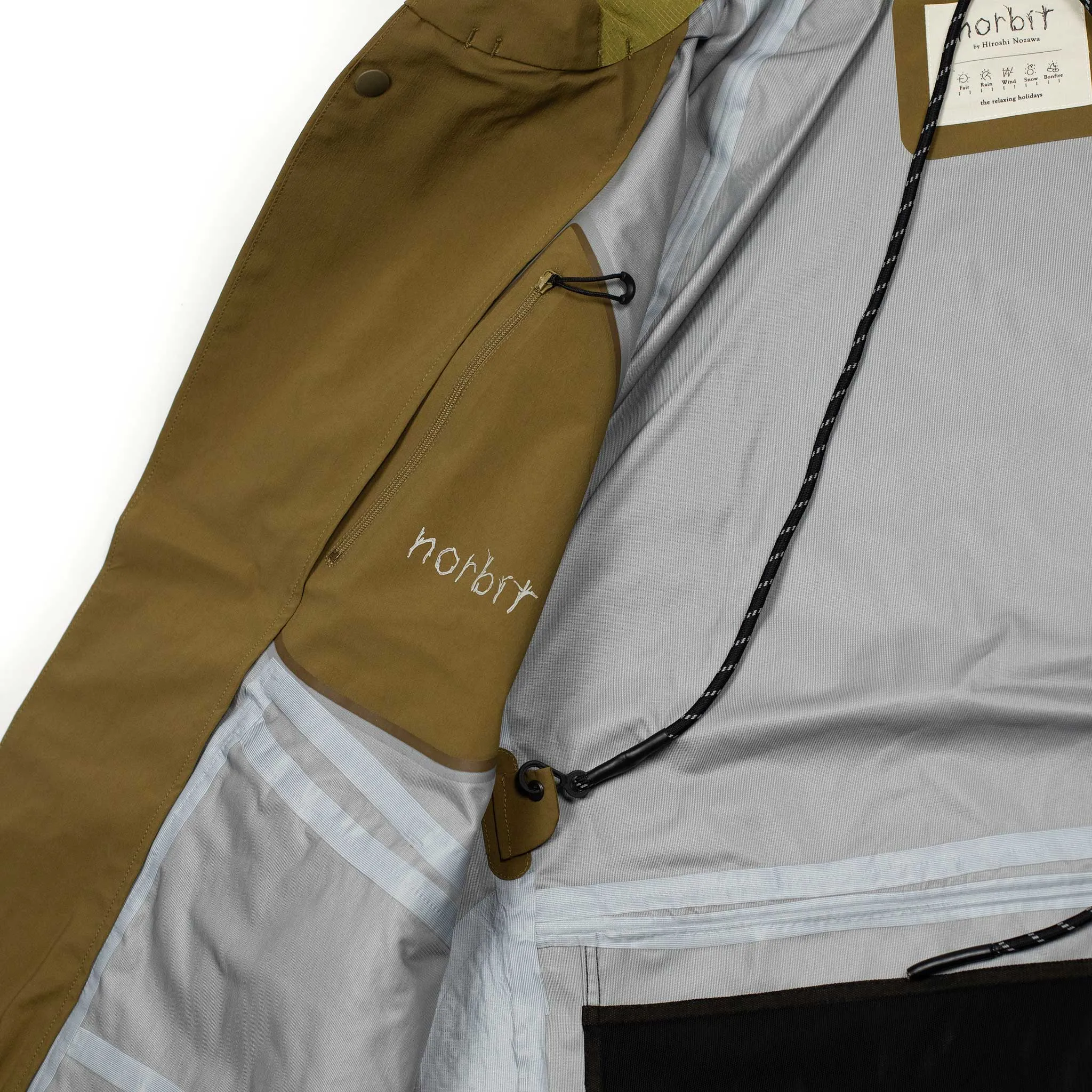 All-weather shell jacket in coyote brown and green nylon