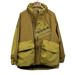 All-weather shell jacket in coyote brown and green nylon