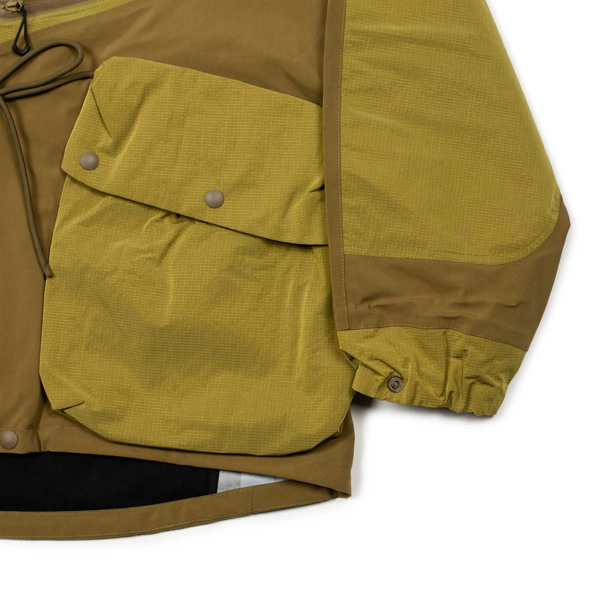 All-weather shell jacket in coyote brown and green nylon