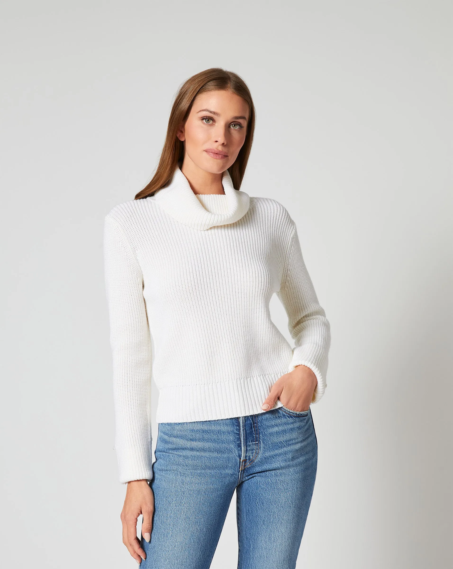 Alps Faux Fur Turtleneck Wool Sweater