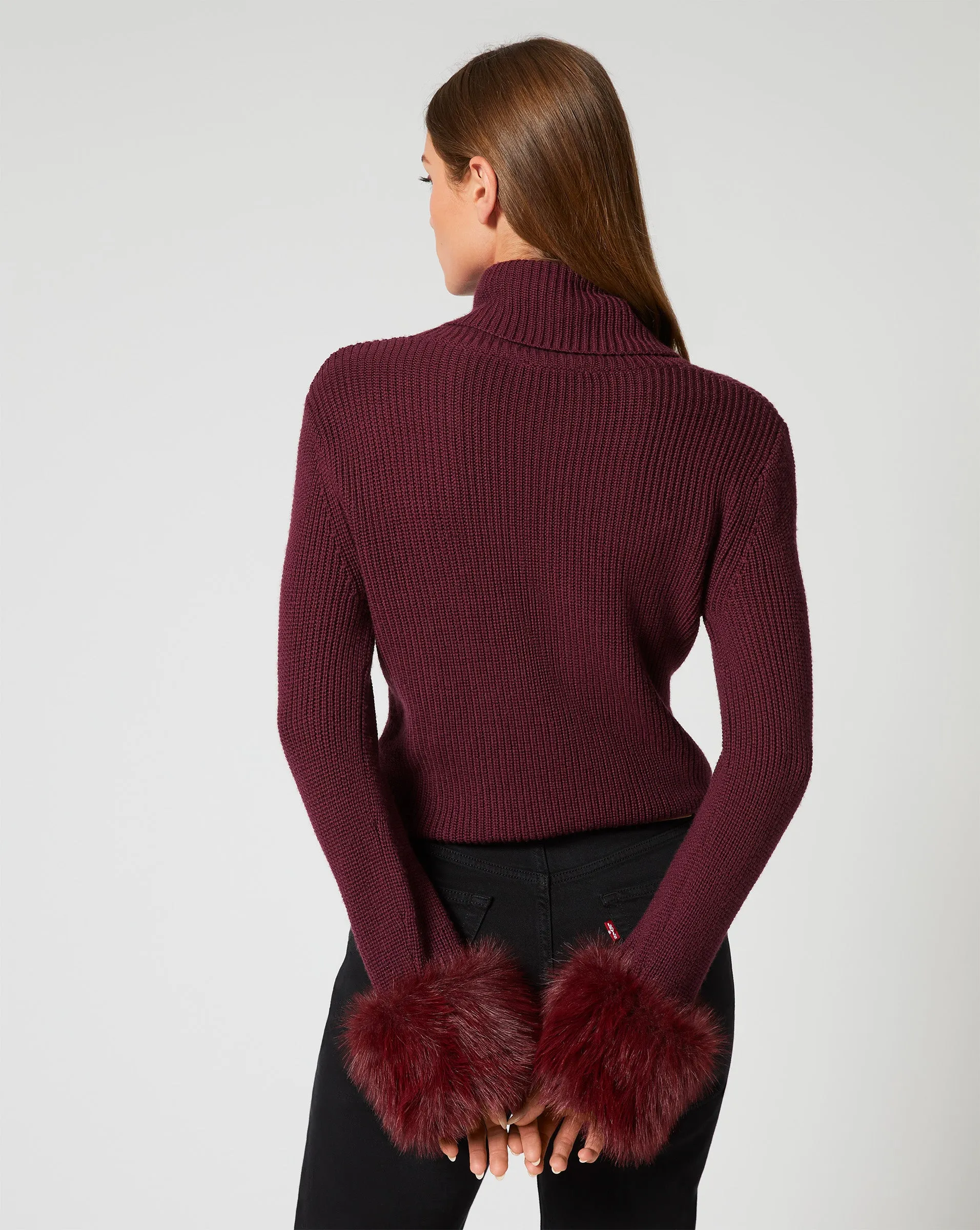 Alps Faux Fur Turtleneck Wool Sweater