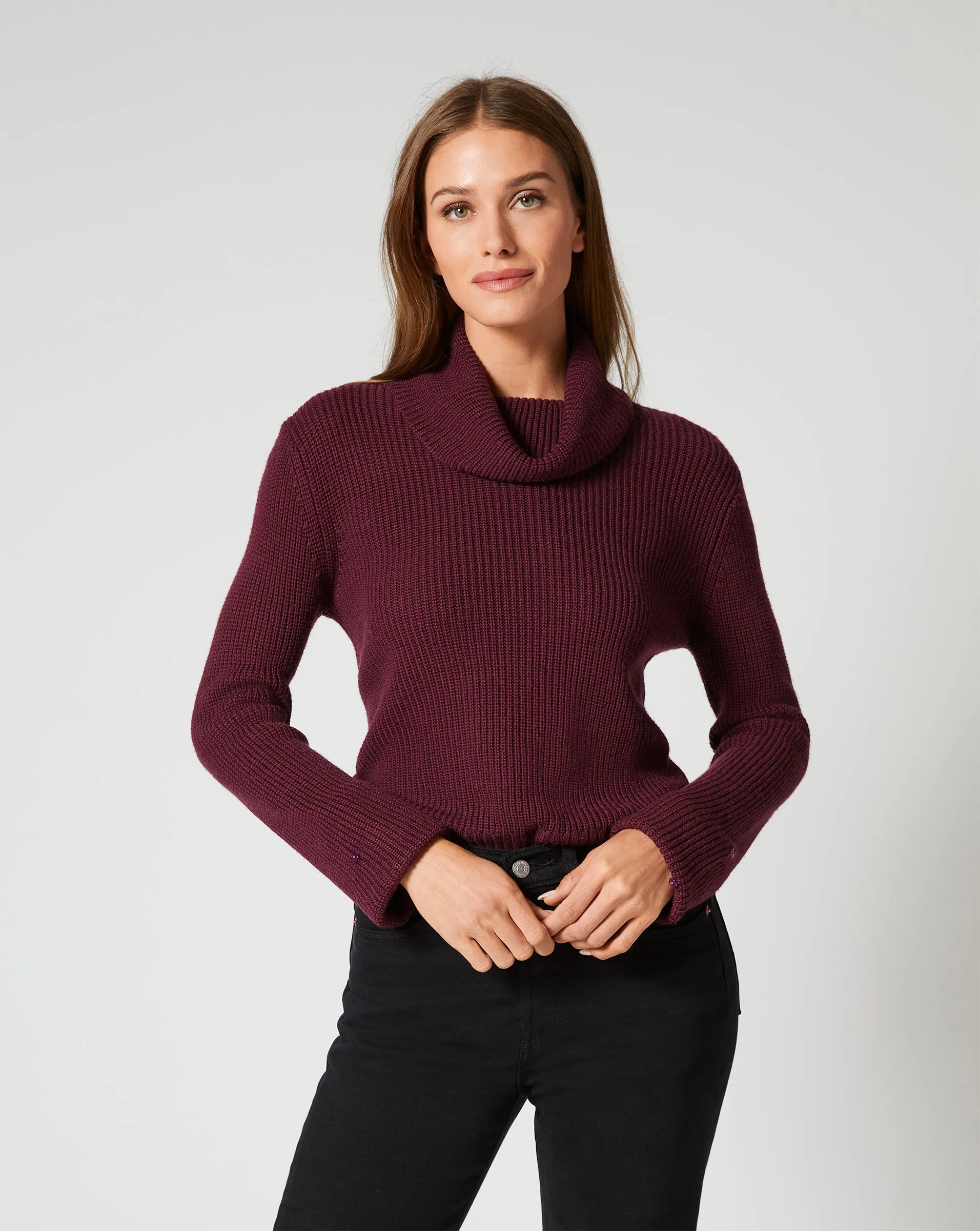 Alps Faux Fur Turtleneck Wool Sweater