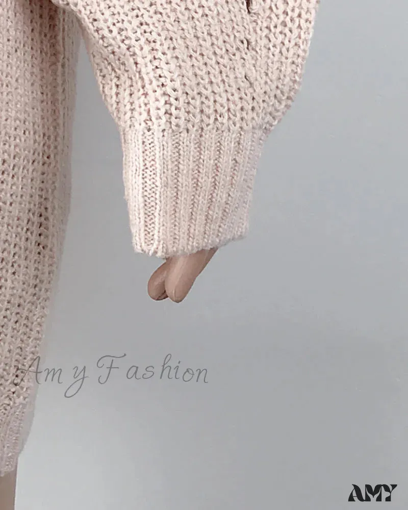 Amy Fashion - Solid Color Turtleneck Sweater Knitted Mini Dress