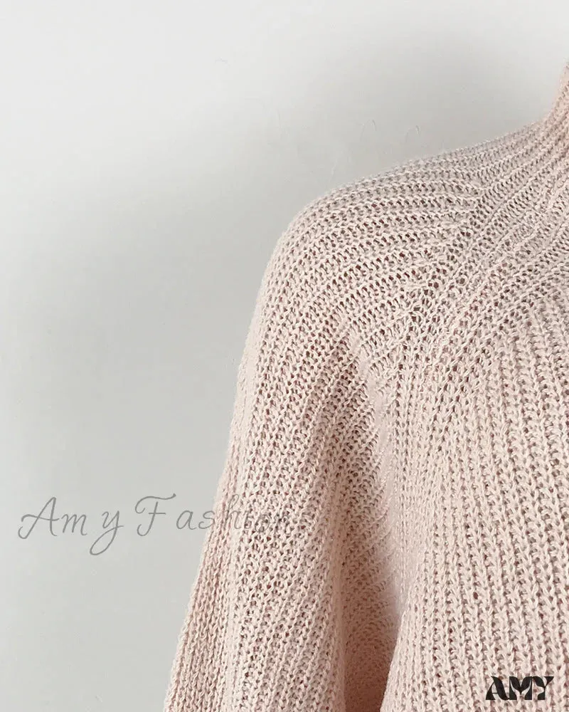 Amy Fashion - Solid Color Turtleneck Sweater Knitted Mini Dress