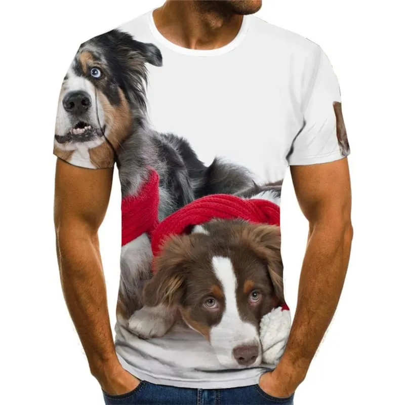 Animal T-shirt Men Christmas T-shirts Graphic Dog Tshirts Cool Lovely Tshirts Novelty