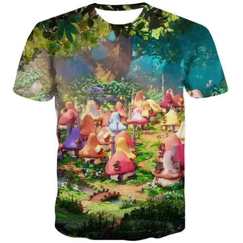 Anime T-shirt Men Tree Tshirt Anime Colorful T-shirts Graphic Funny Tshirt Printed Forest Tshirts Casual Short Sleeve Full Print