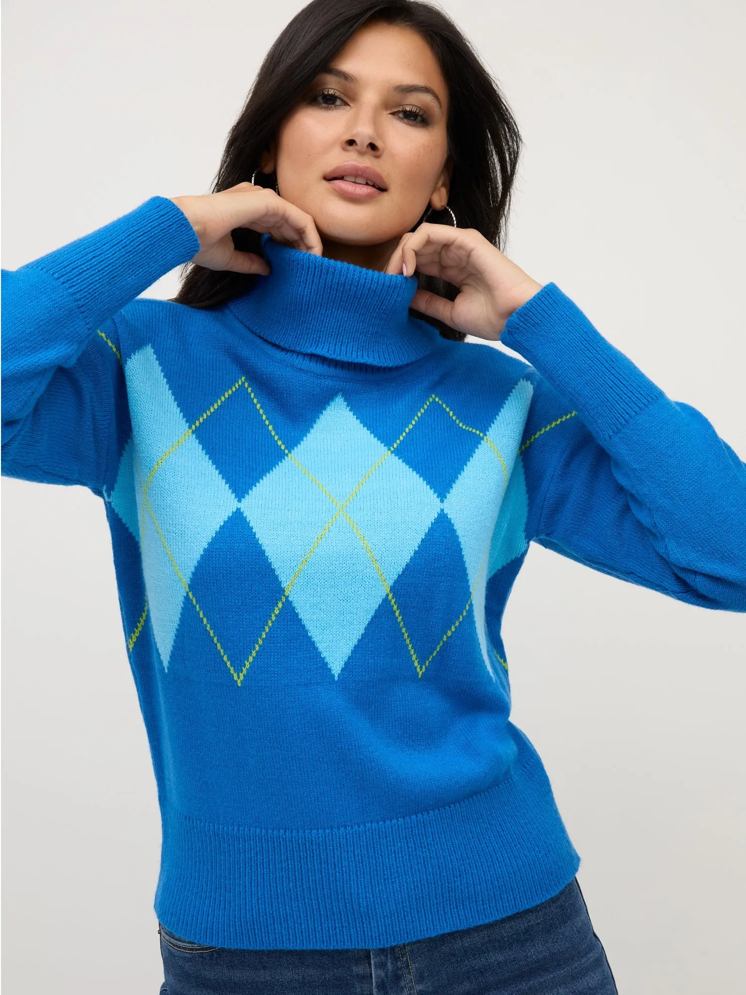 Argyle Turtleneck Pullover Sweater