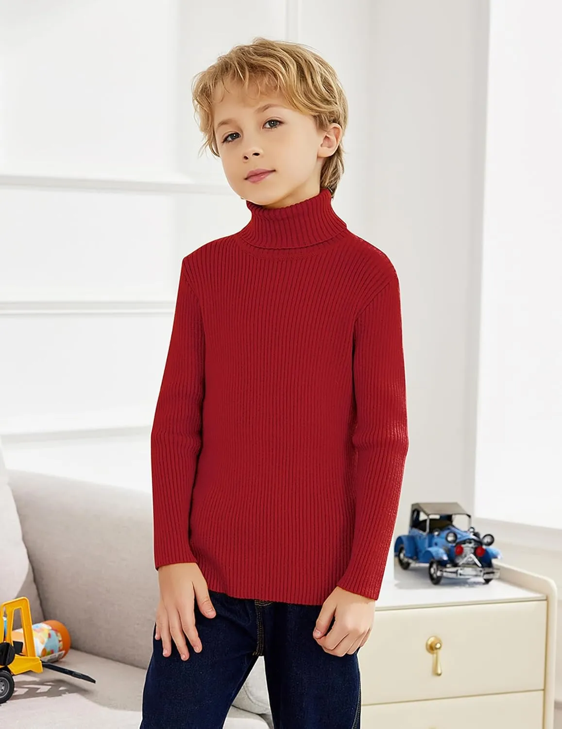 Arshiner Boy's Ribbed Turtleneck Cable Knitted Sweater