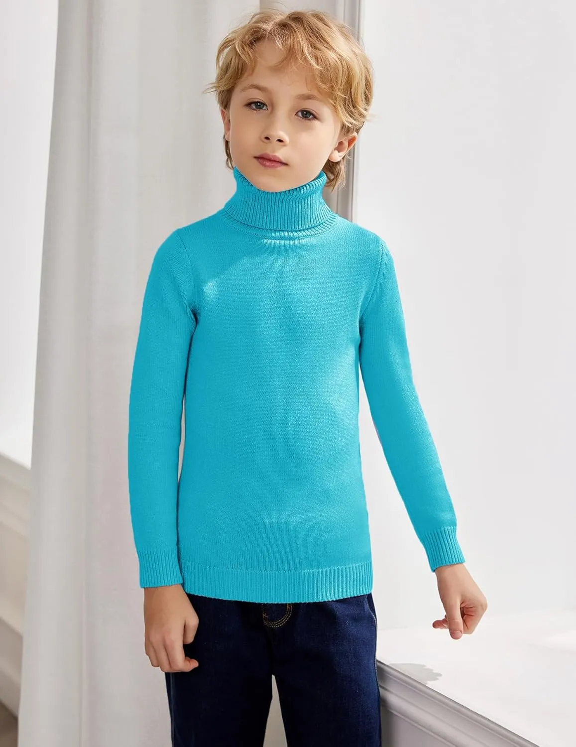 Arshiner Boy's Ribbed Turtleneck Cable Knitted Sweater