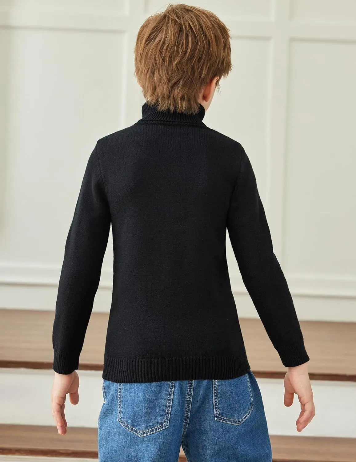 Arshiner Boy's Ribbed Turtleneck Cable Knitted Sweater