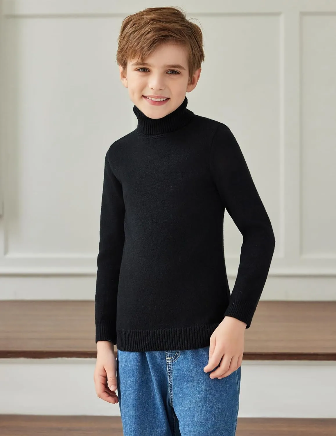 Arshiner Boy's Ribbed Turtleneck Cable Knitted Sweater