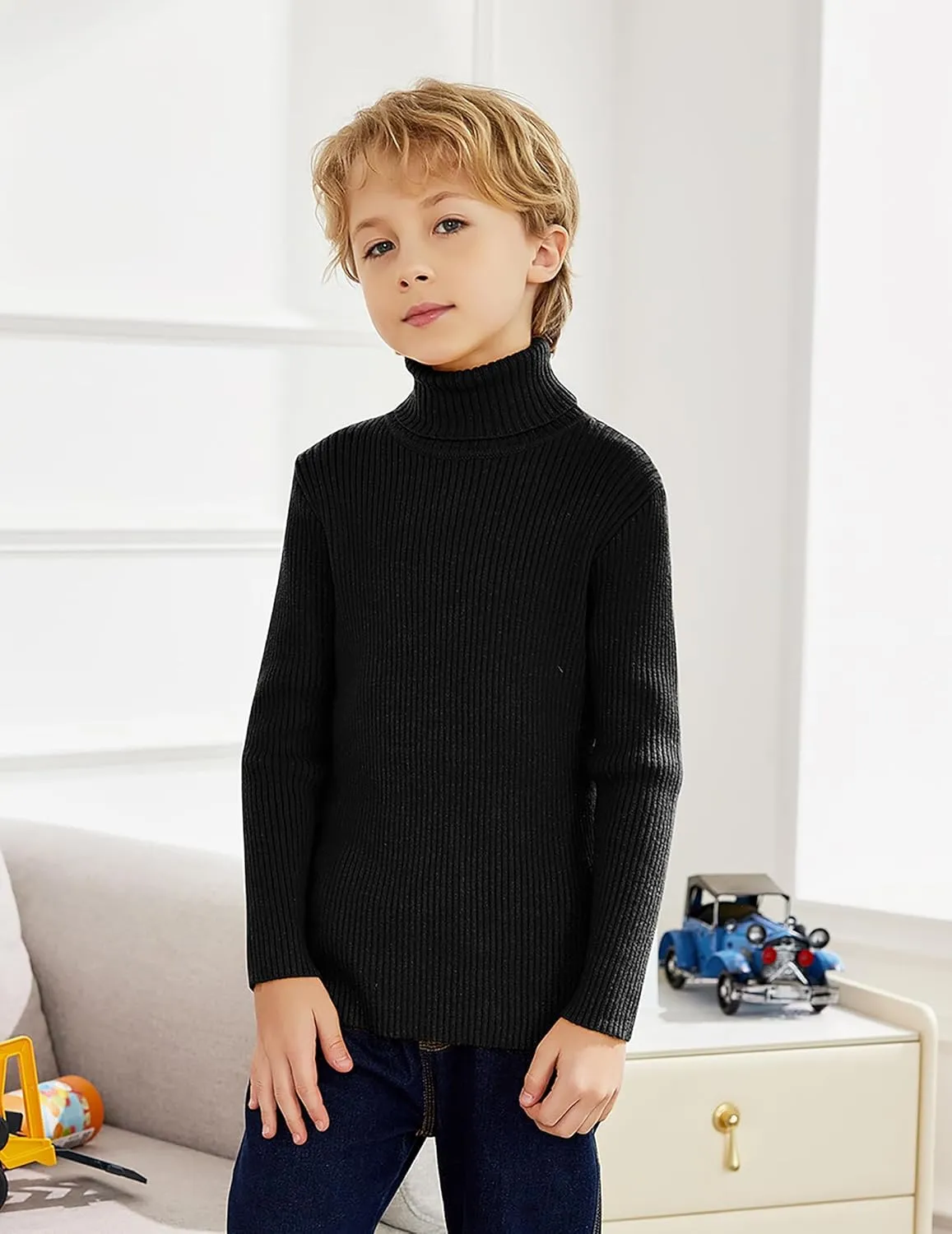 Arshiner Boy's Ribbed Turtleneck Cable Knitted Sweater