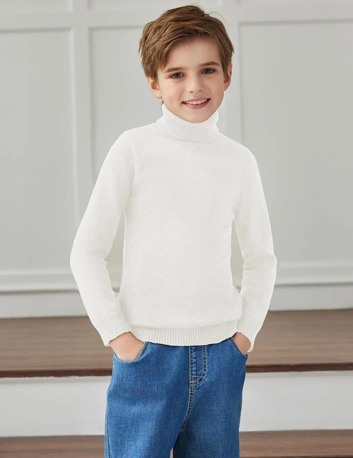 Arshiner Boy's Ribbed Turtleneck Cable Knitted Sweater