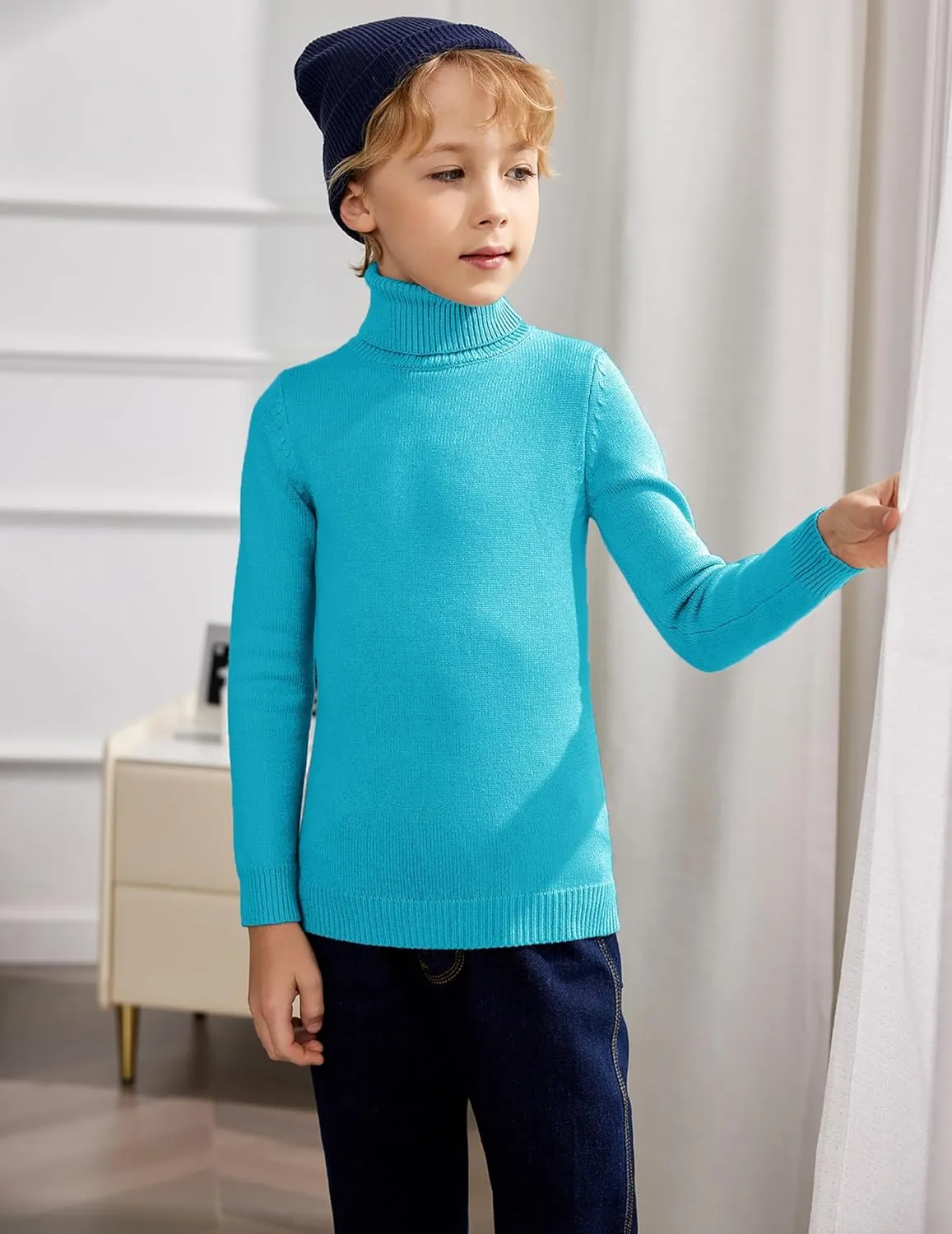 Arshiner Boy's Ribbed Turtleneck Cable Knitted Sweater