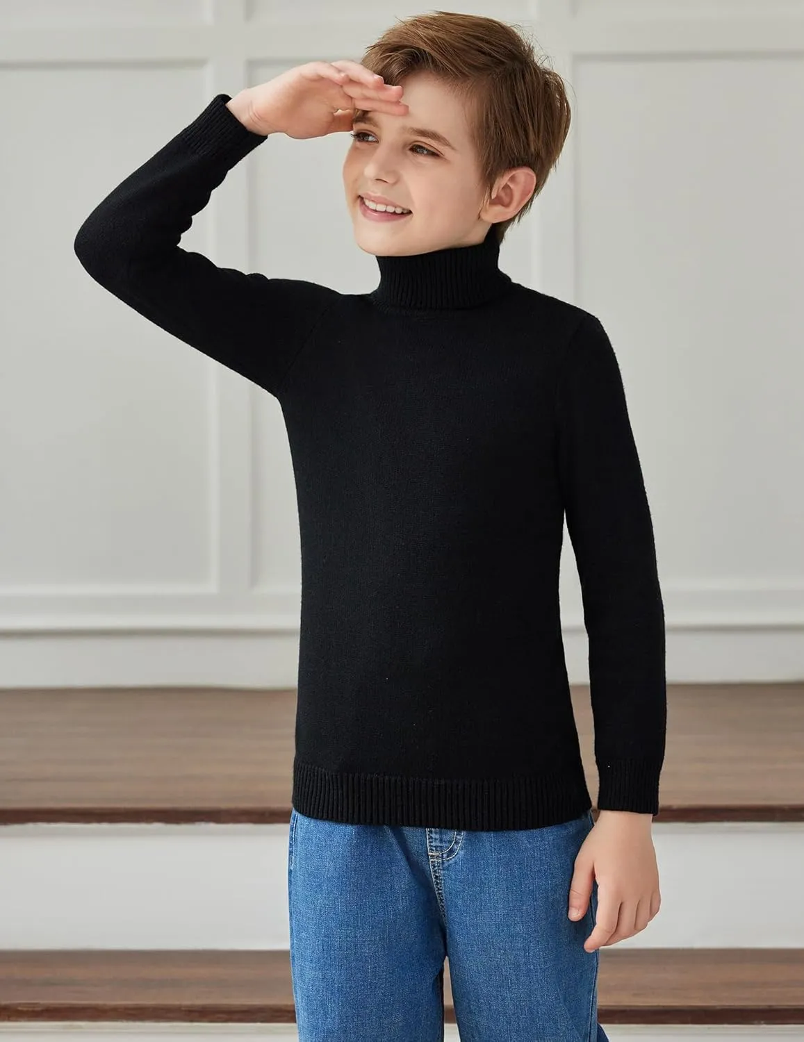 Arshiner Boy's Ribbed Turtleneck Cable Knitted Sweater