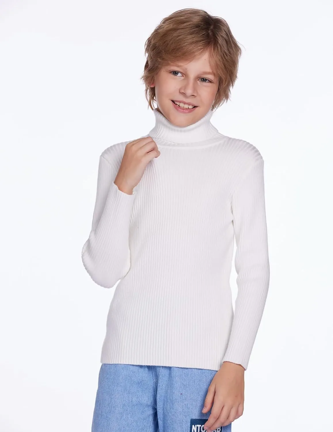 Arshiner Boy's Ribbed Turtleneck Cable Knitted Sweater