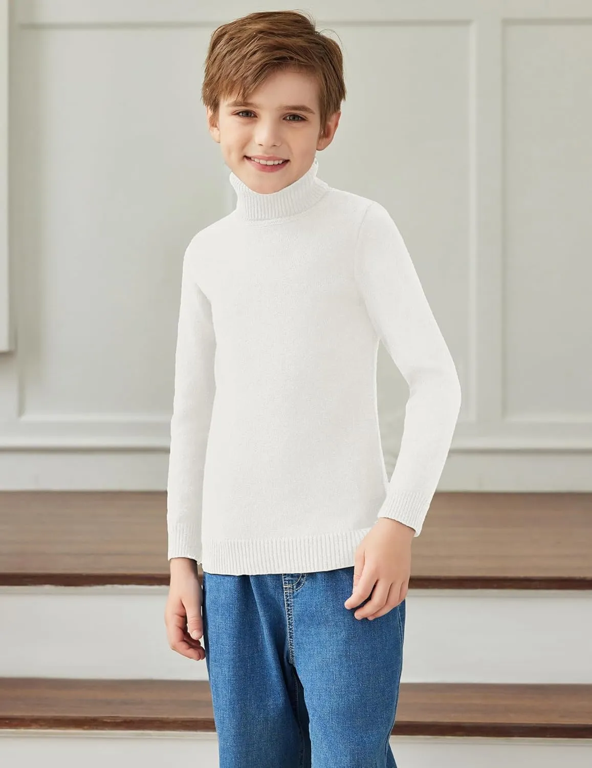 Arshiner Boy's Ribbed Turtleneck Cable Knitted Sweater