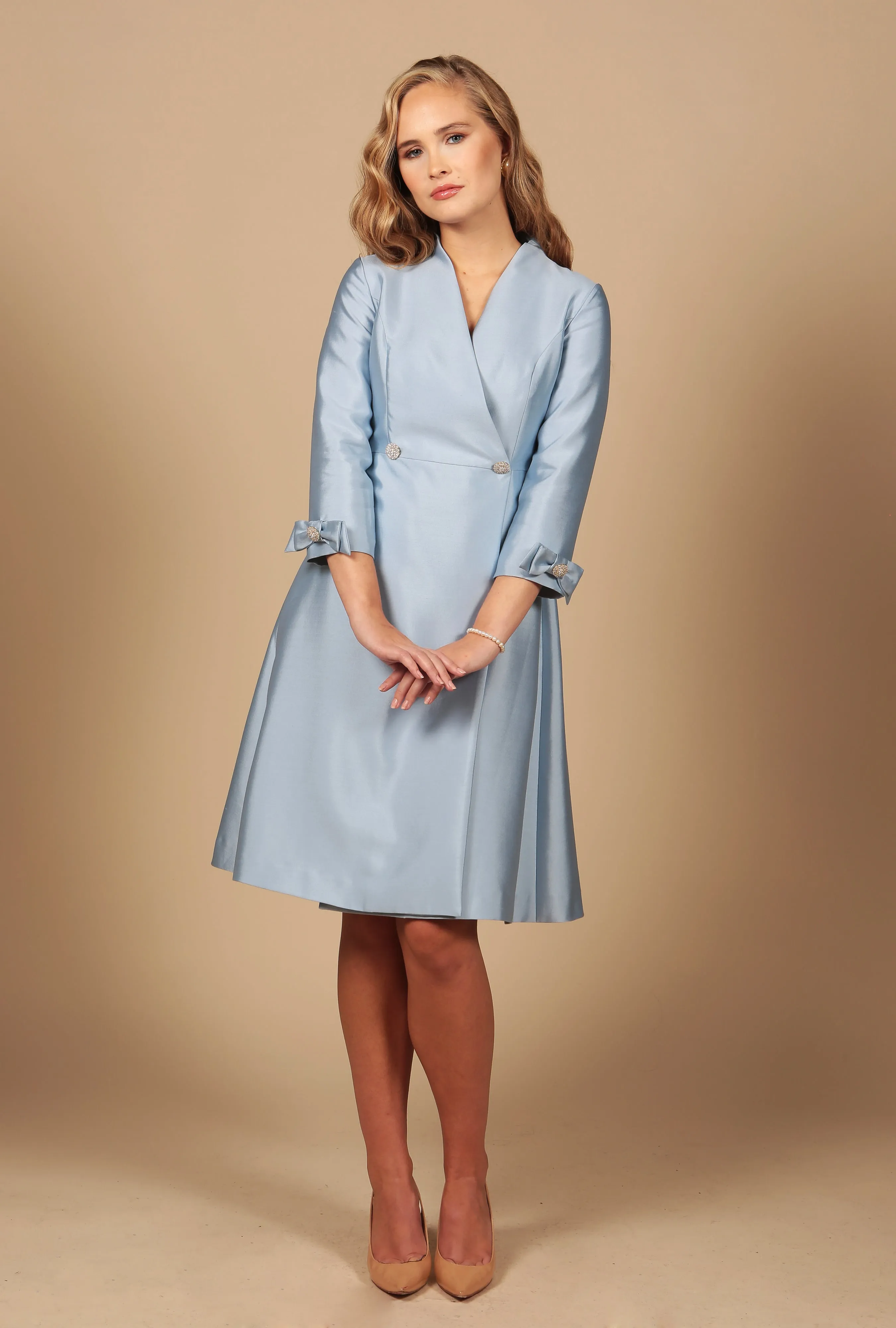 'Astor' Silk and Wool Dress Coat in Blu