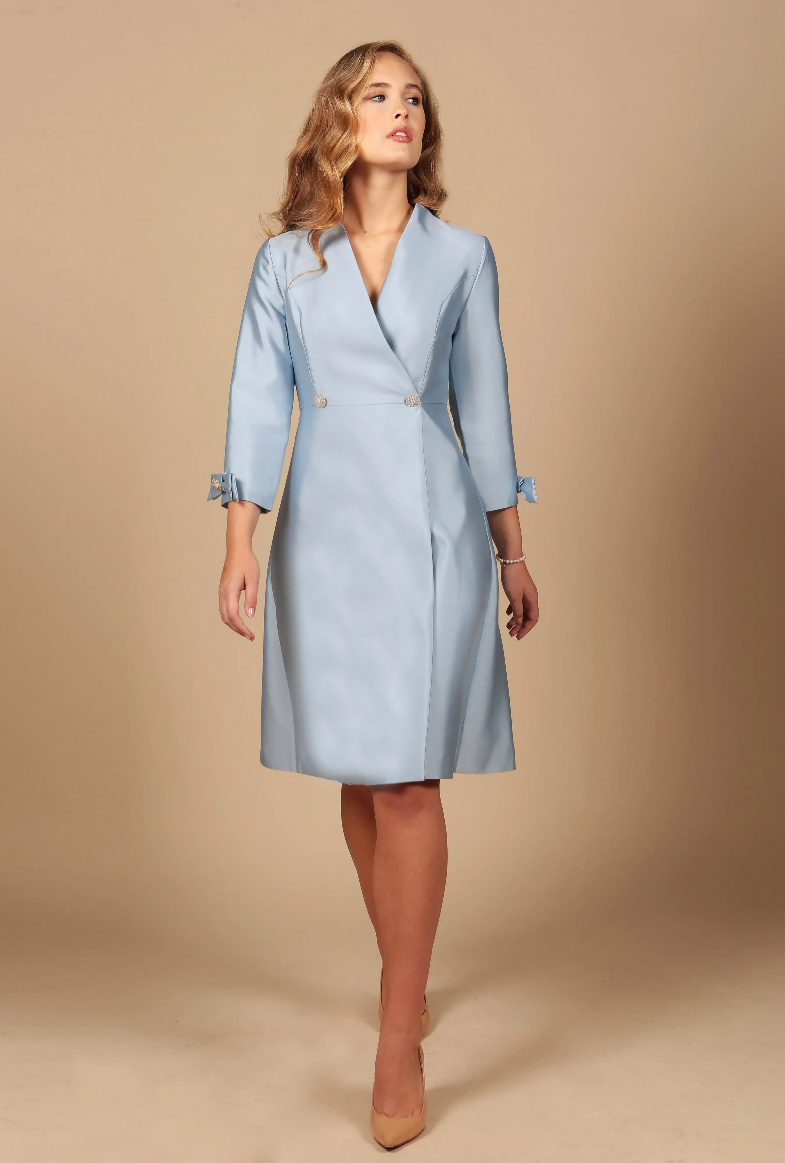 'Astor' Silk and Wool Dress Coat in Blu