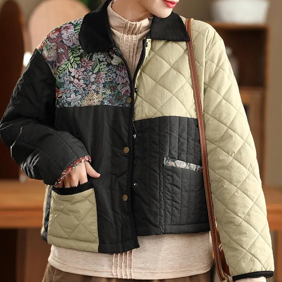 Babakud Women Winter Vintage Patchwork Thickened Warm Quilted Jacket