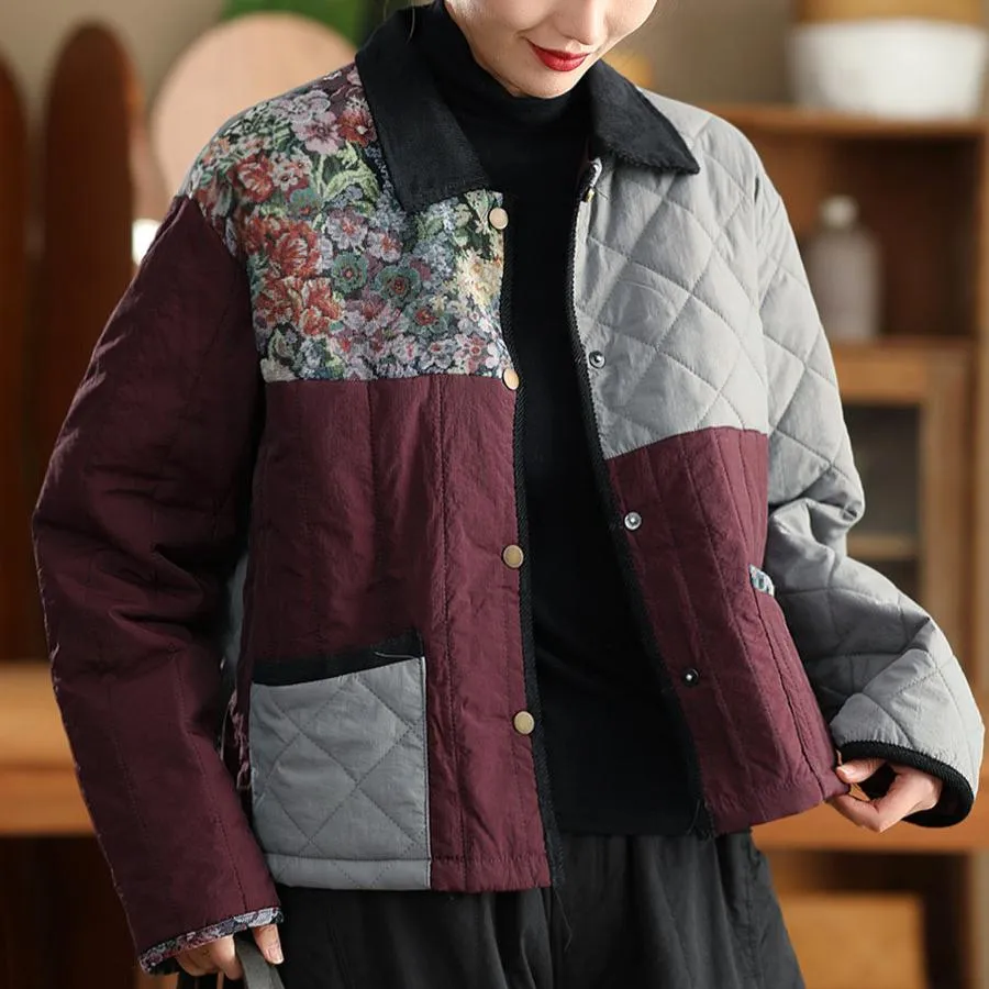 Babakud Women Winter Vintage Patchwork Thickened Warm Quilted Jacket