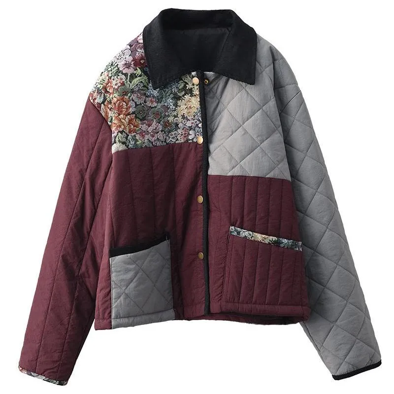 Babakud Women Winter Vintage Patchwork Thickened Warm Quilted Jacket