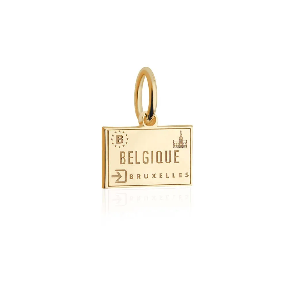 Belgium Passport Stamp Charm Solid Gold Mini