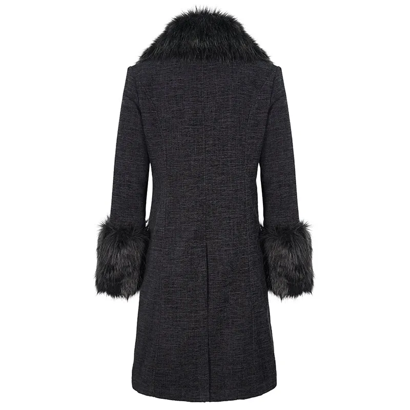 Black Fake Detachable Fur Coat