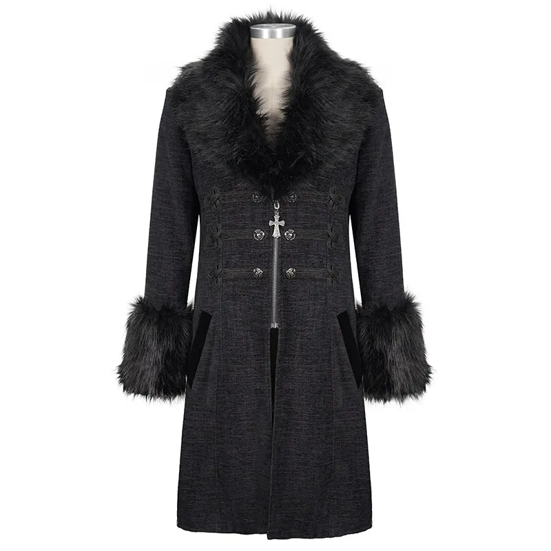 Black Fake Detachable Fur Coat