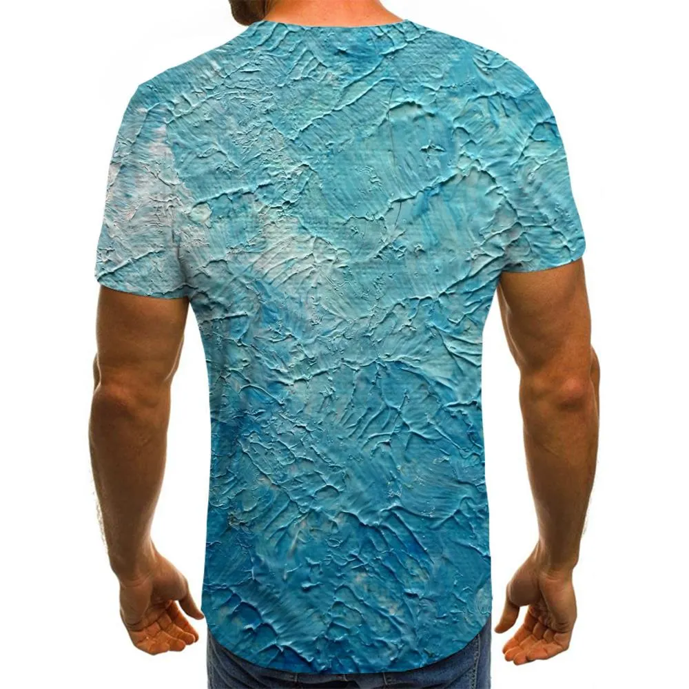 blue and white oil painting texture t shirts Novelty 3D shirt special texture Cool men art costume different