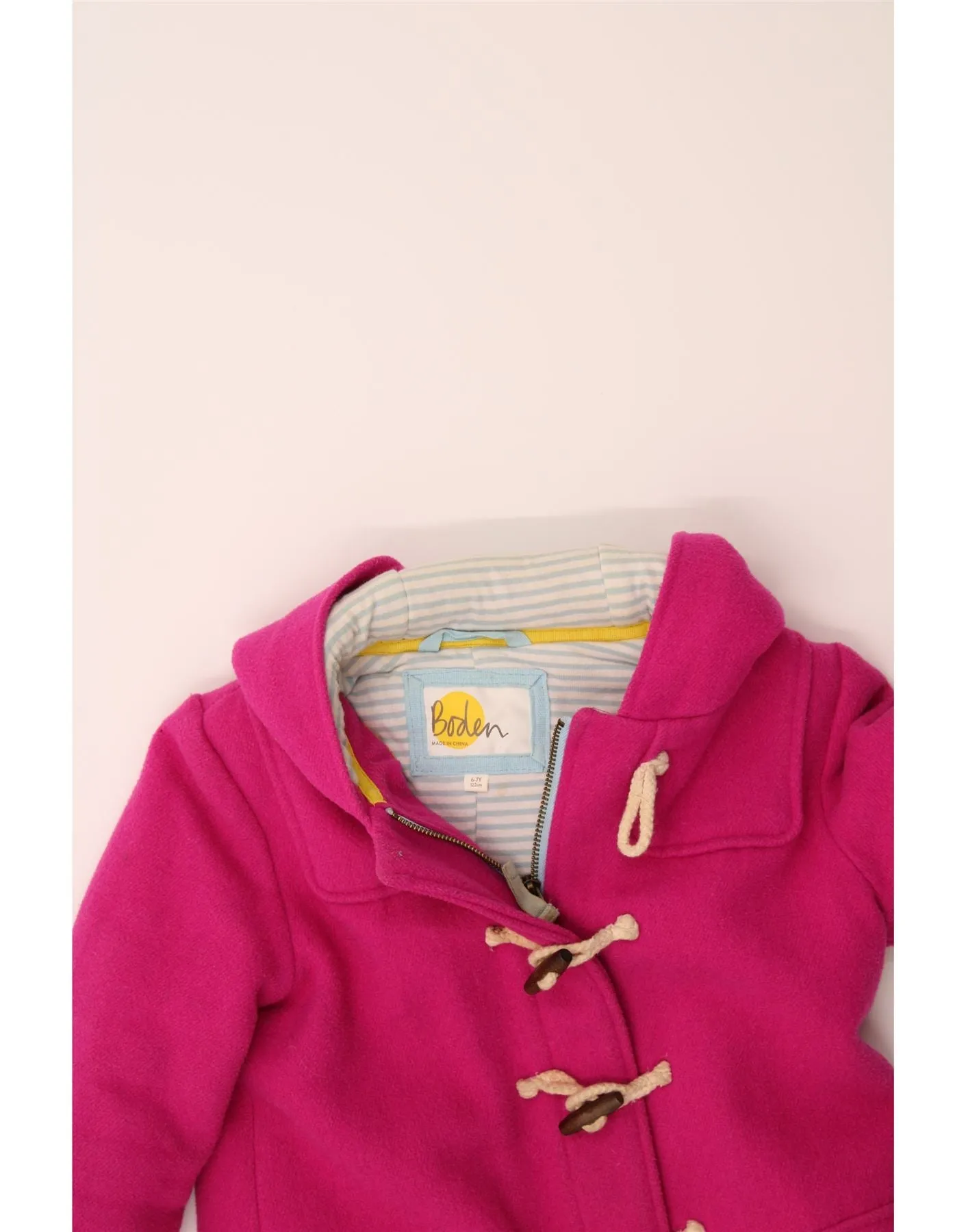 BODEN Girls Hooded Duffle Coat 6-7 Years Pink Wool