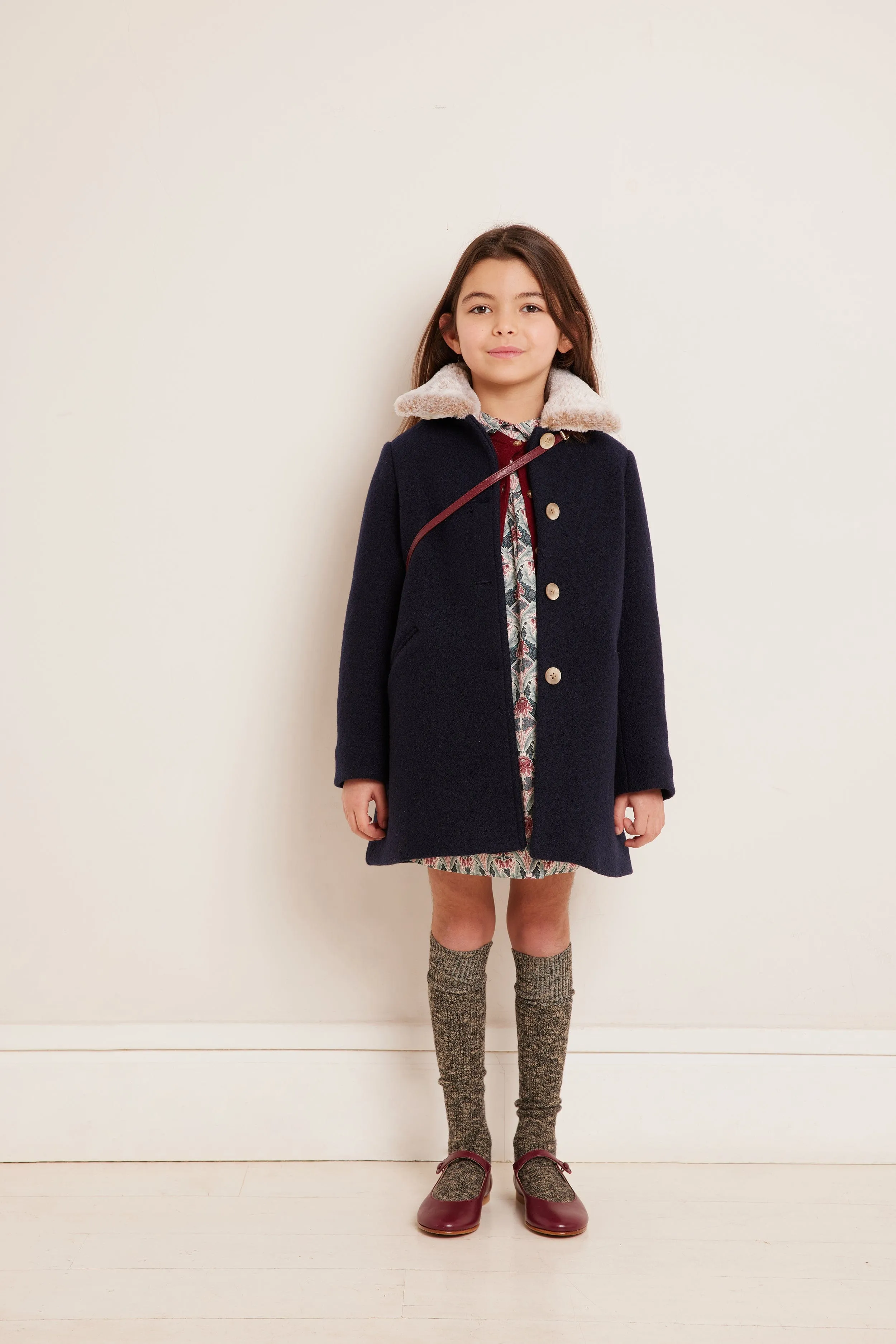 Bonpoint Girls Temaggie Wool Coat in Navy